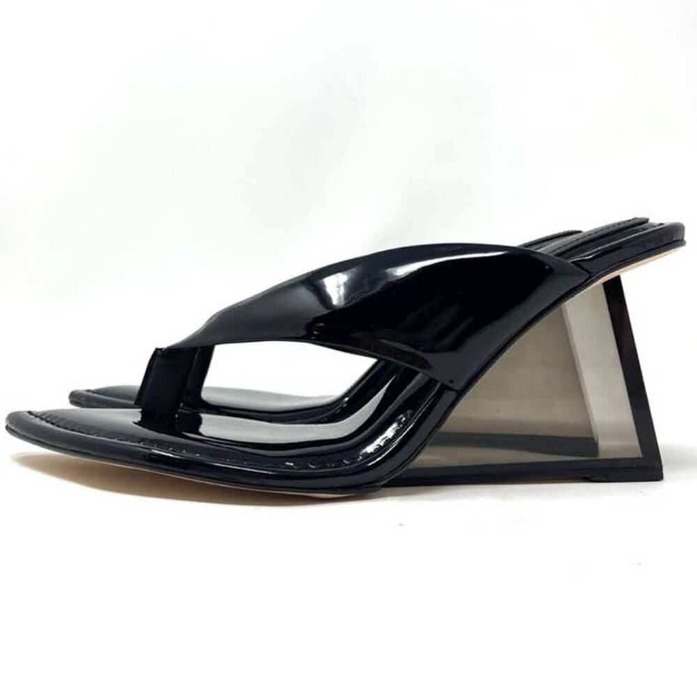 Good American Clear‎ Wedge Sandals Size 6.5 Black Patent GA077P-X